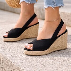 Castañer Black Canvas Espadrille Wedge Slingback Sandals EU 39 (US 8-8.5)